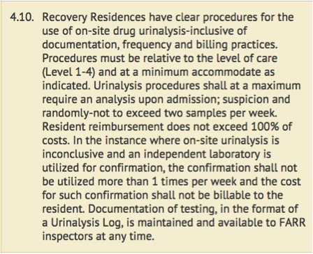 Florida Recovery Residences urine testing guidelines. 