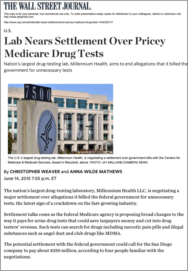 WSJ recent article reporting government pressures to change urine drug testing protocols.