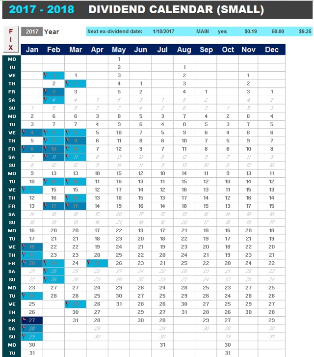 Ex Dividends Calendar Customize and Print