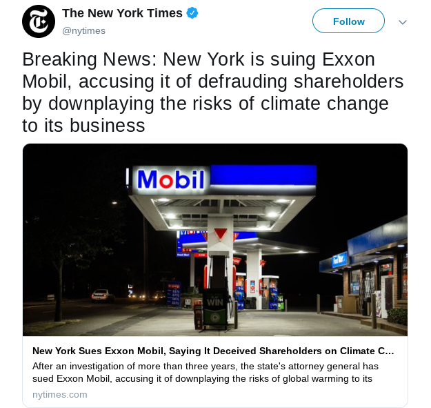 In Case New York's Global Warming Lawsuit Against Exxon Mobil Isn't ...