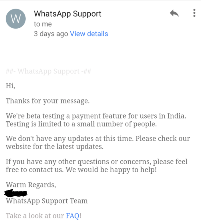 whatsapp payments is giving cold feet to paytm and alibaba origin support mail