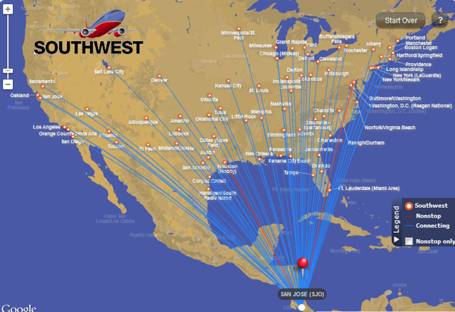map of where southwest airlines flies