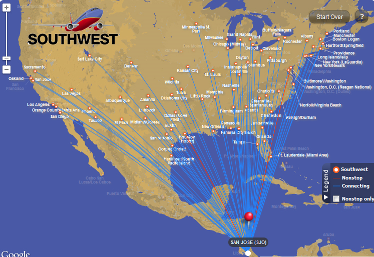 southwest airline route map