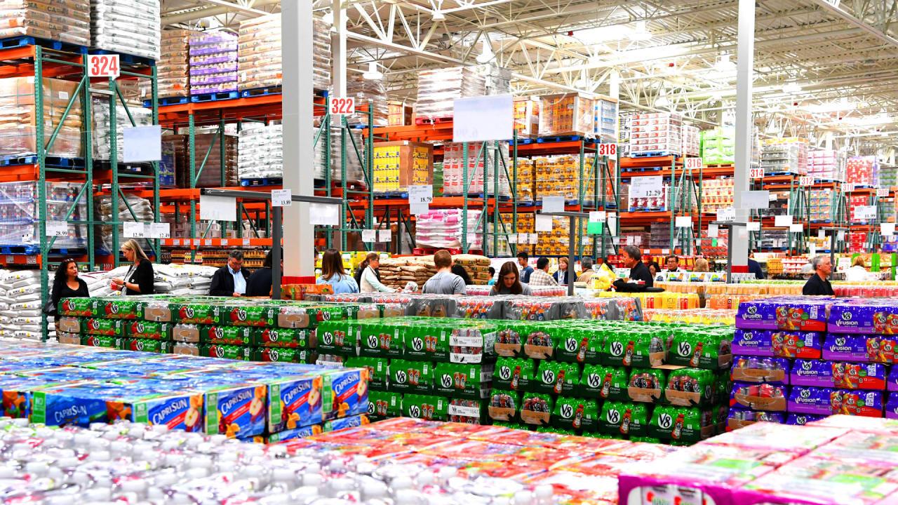 Inside a Costco Wholesale store, where members can buy attractive merchandising in bulk