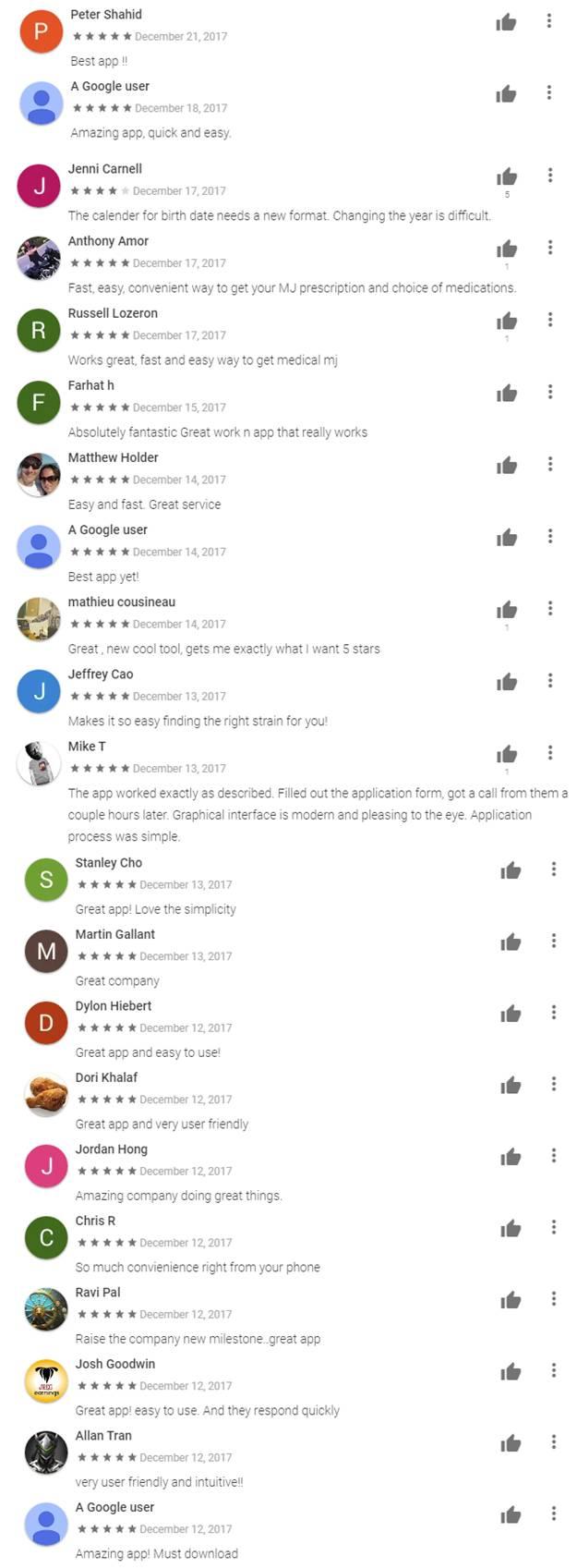 Google Play Reviews from December 2017