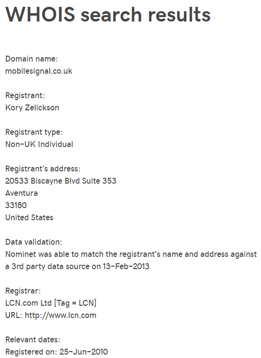 uk.godaddy.com WHOIS search result for mobilesignal.co.uk