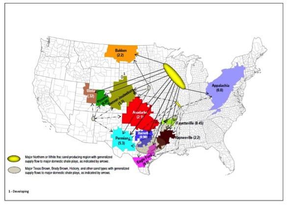 Image result for map of major frac sand areas