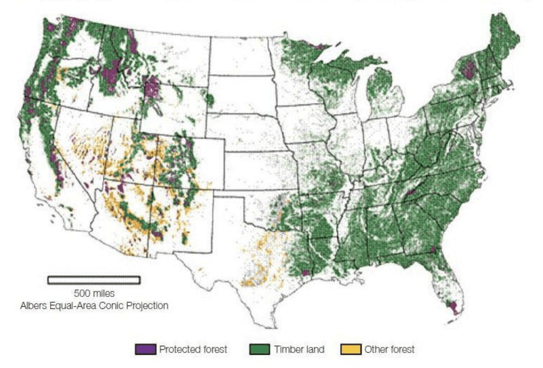 Лесные ресурсы США карта