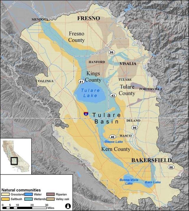 Map of Tulare Basin in the Central Valley of California