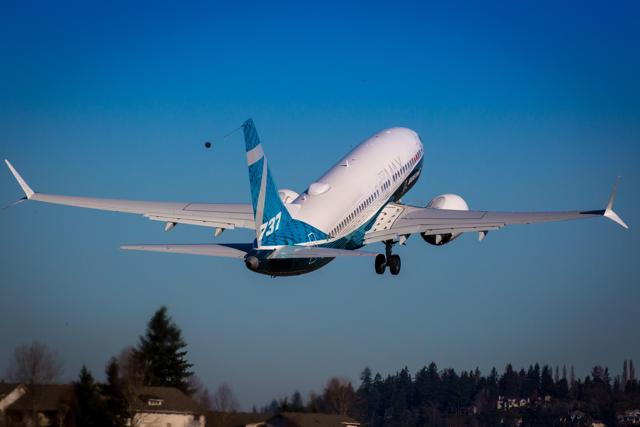 The first Boeing 737 MAX 7 taking off for a test flight