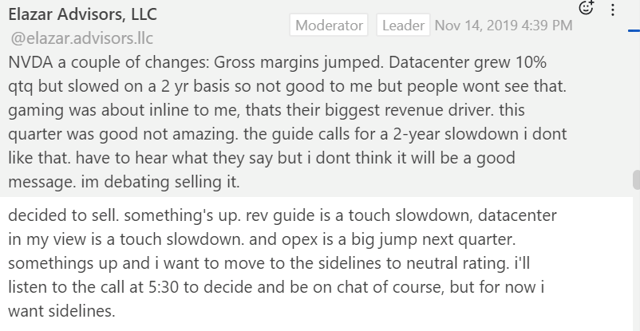 Elazar Chat On Seeking Alpha After The Nvidia Print