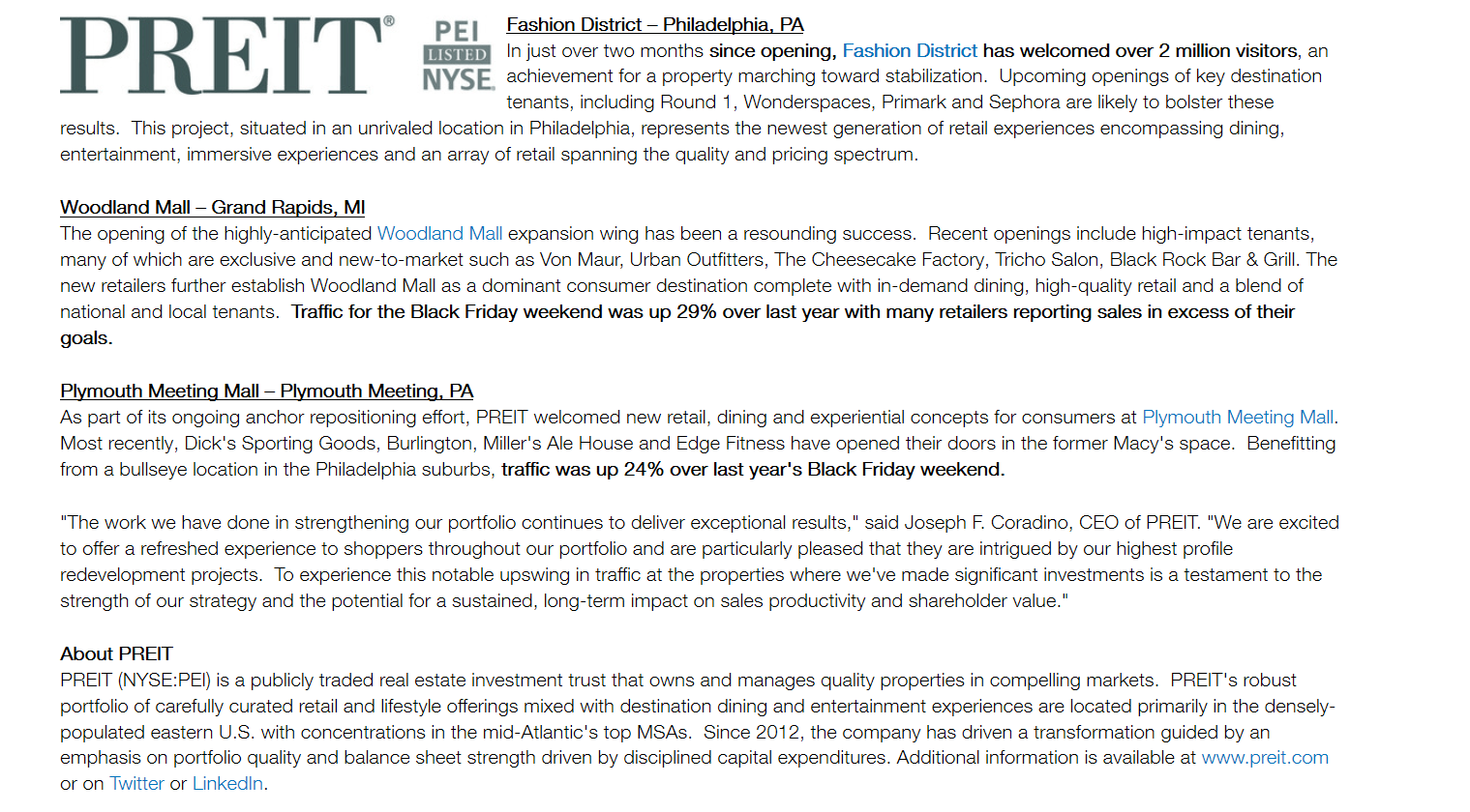 Pennsylvania Real Estate Investment Trust Let Us Sell At The Bottom