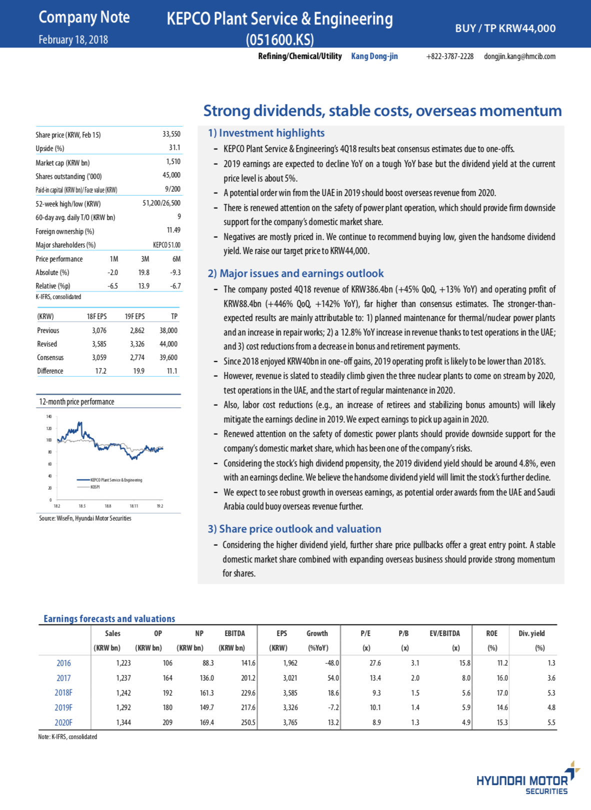 KEPCO Plant Service & Engineering Strong Dividends, Stable Costs