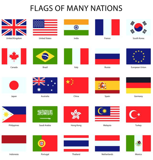 Flags of many countries