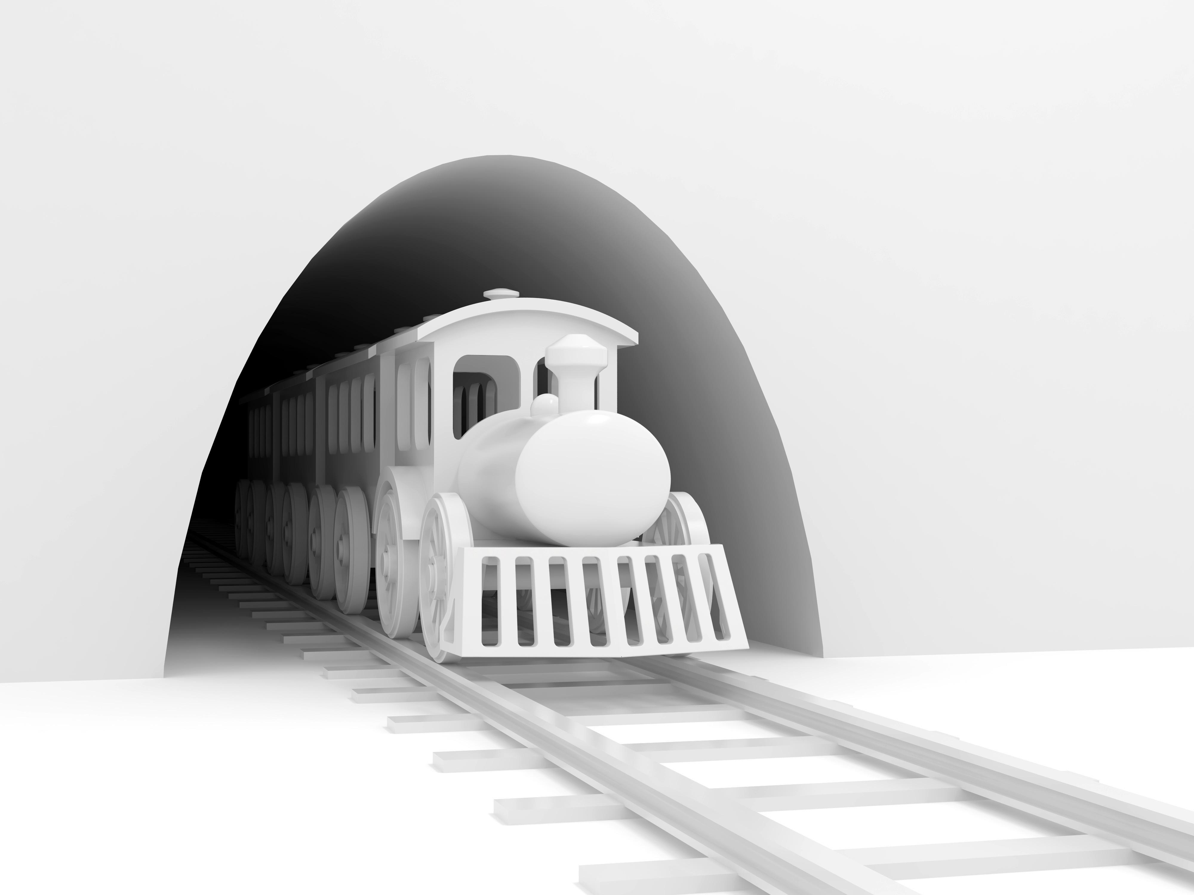 Поезд в туннеле на белом фоне