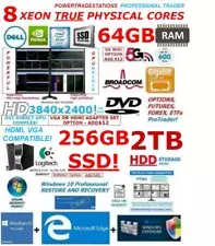 DELL TRADESTATION 4Mon 64GB RAM 8Core Xeon 256GBSSD 2TBHDD W10P Trading Computer