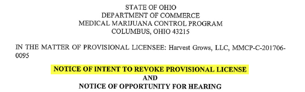 Ohio License Status >> Harvest Health Ohio Threatens To Revoke Licenses And For Ohio License Status >> Harvest Health Ohio Threatens To Revoke Licenses And For