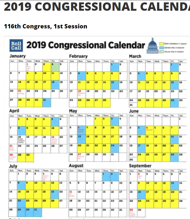 USA congressional calendar
