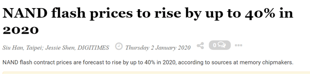 NAND Prices to be up 40%