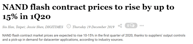 NAND pricing up 10-15% in Q1