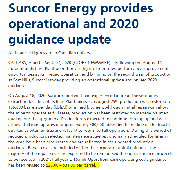 Suncor’s revised guidance – Source: Suncor news release
