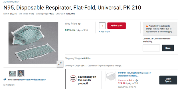 N95 disposable respirator price Amazon