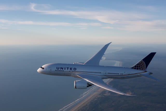 A United Airlines plane in flight