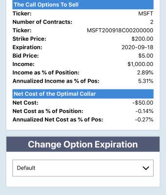 Optimal hedge on Microsoft via Portfolio Armor.