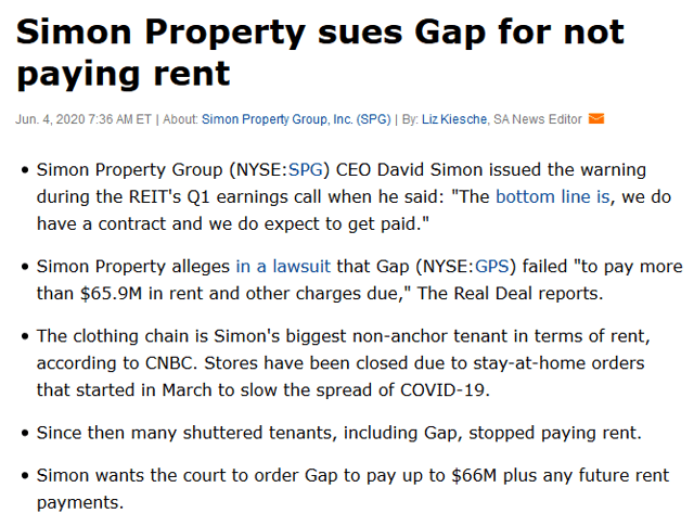 Simon Property Group sues for rent