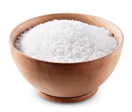 Sea salt in wooden bowl on white background: Royalty-free images, photos and pictures