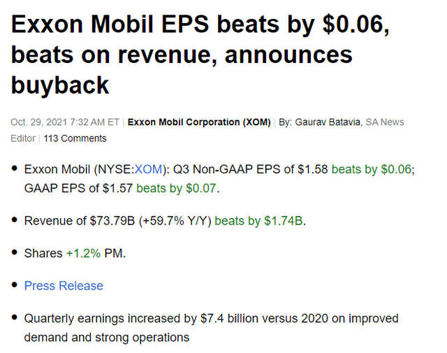 Exxon mobil headline on Seeking Alpha 