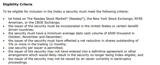 Nasdaq Buyback Achievers Index Criteria