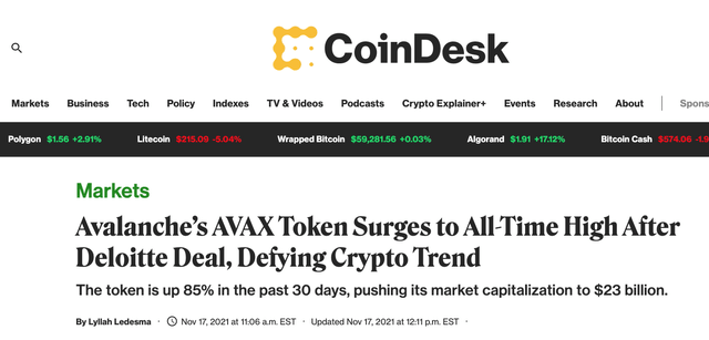 AVAX token surges after Deloitte deal