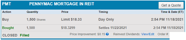 Charles Schwab Trade Confirmation for PennyMac Mortgage Trust