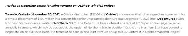 Osiskop Mining company news release