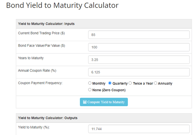 Bond yield to maturity calculator