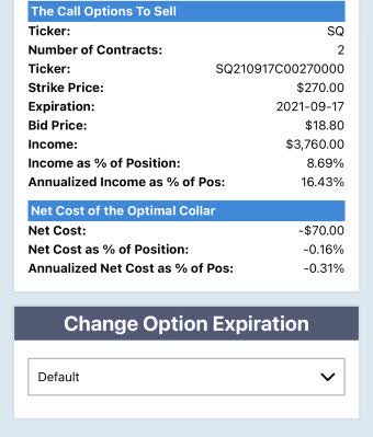 Part 2 of optimal collar hedge on SQ.