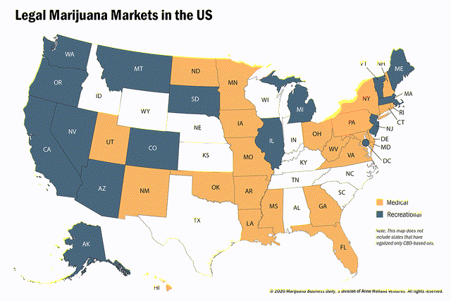 cannabis legalization 2020 per state