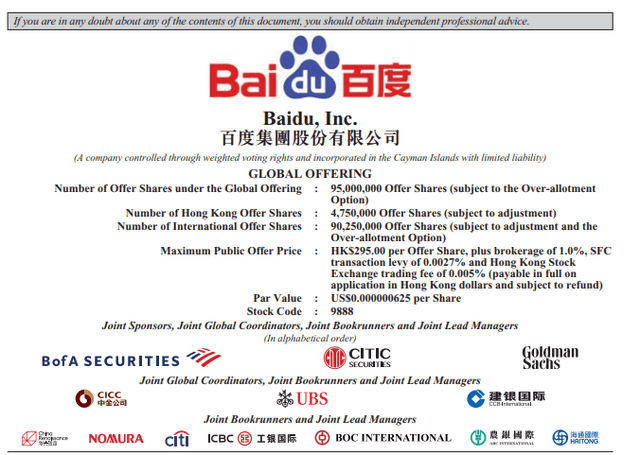 Baidu stock HK: 9888