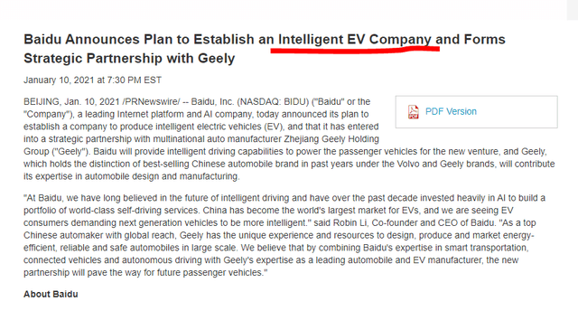 Baidu’s EV push