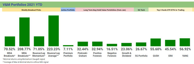 V&M portfolios 2021 Returns