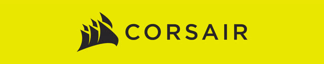 corsair brand in black followed by a yellow backdrop