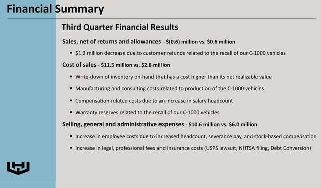 Workhorse presentation Q3 results