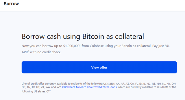 Borrow cash using Bitcoin as collateral