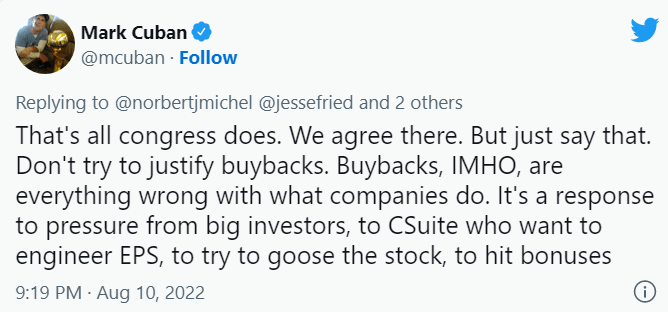 Mark Cuban''s tweet about share buyback tax