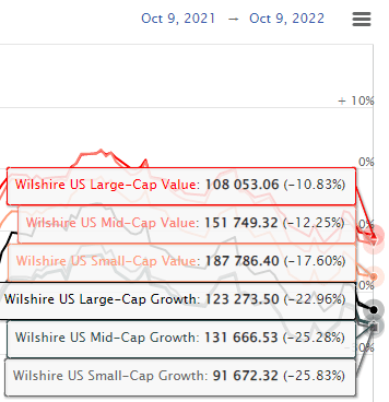 1 Year Growth vs Value Stocks