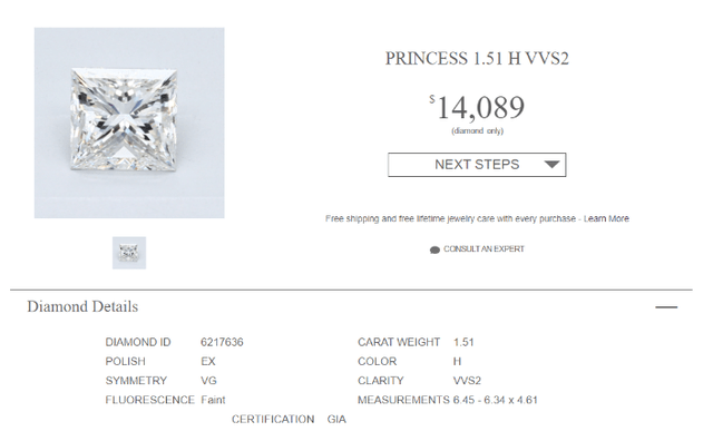 Screengrab of online diamond shopping