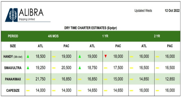 Dry bulk vessels time charter rates