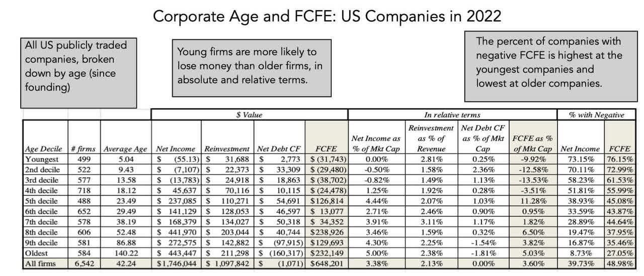 Corporate age and FCFE