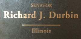 Senator Durbin's nameplate in Washington DC